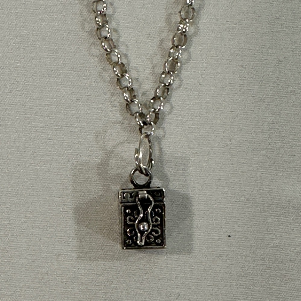 925 Sterling Silver Prayer Box Bracelet Italy Rolo Chain Locket Charm 7.25in 9g